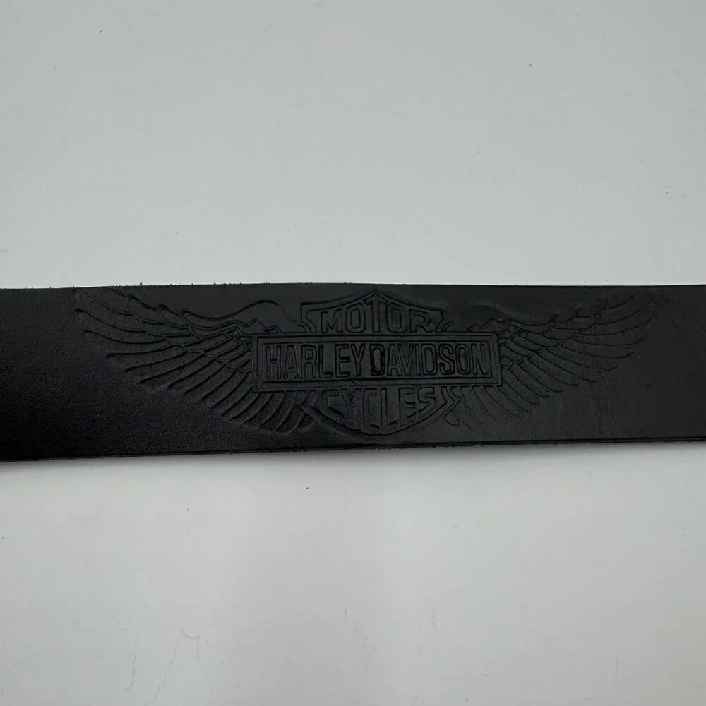 Harley-Davidson Logo Embossed Black Leather Belt Mens Size 38 Durable Design